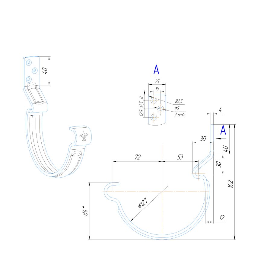Крюк короткий усиленный модернизированный с комплектом крепления Aquasystem, PU MATT, RAL 8017 Коричневый 150/100 купить в Нижнем Новгороде
