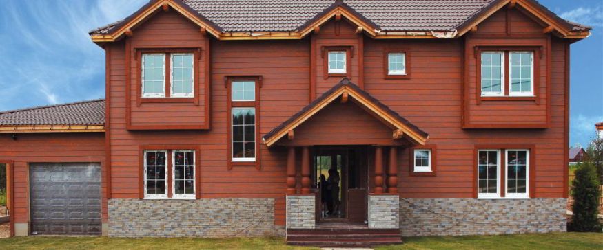 Фиброцементный сайдинг Latonit в цвете Красное дерево (RAL 8001/8008) купить в Нижнем Новгороде