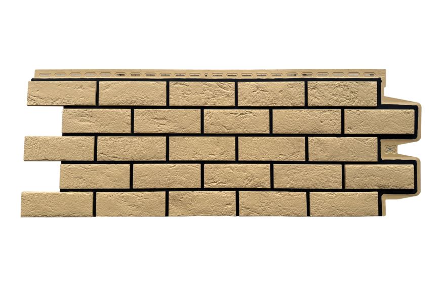 Фасадная панель Grand Line, Состаренный кирпич Design, Песочный, шов RAL 9005 купить в Нижнем Новгороде